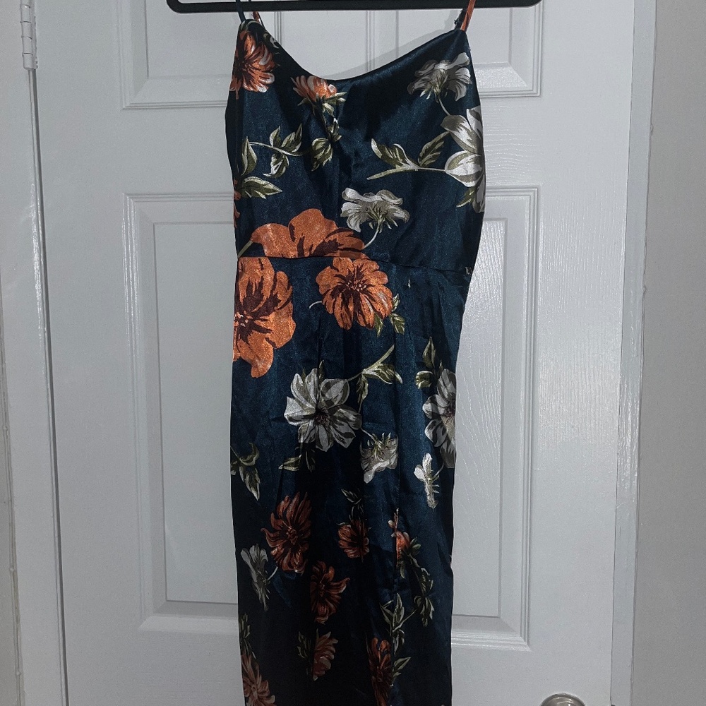 Satin split floral dress